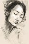 Canvas Wall Art - Light Sketch Depicts Woman East Asian - A1528 - 120 X 80 Cm