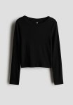 Ribbed Cotton Jersey Top - Black