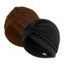 2pcs/set Forehead Crisscross Turban Hats Solid Color Pleated Chemo Hats Elastic Lightweight Sleeping Caps For Women