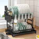 Double Layer Iron Dish Rack With Wine Glass Holder