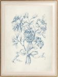 Astrdecor Framed Vintage Wall Art For Bathroom Botanical Blue Wall Art For Home Decor Aesthetic Victorian Blue Rose Bouquet Sket