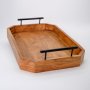 Wooden Serving Tray With Black Handles - Medium