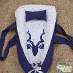 Baby Safe Nest Safe Sleeping Pod Navy White Beige Grunge Patchwork Arrow