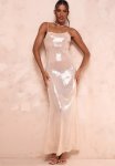 Sequin Square Neck Fishtail Maxi Dress - Neutral