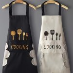 Stylish Solid Color Polyester Apron - Thick Waterproof & Oil-proof With Decorative Cooking Design - Perfect For Kitchen & Househ