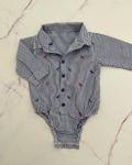Blue And White Striped Collared Dinosaur Baby Grow 0 3M