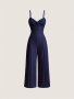 Twist Front Sweetheart Neck Jumpsuit Sexy Solid Backless Sleeveless Spaghetti Strap Wide Leg Jumpsuit Women's Clothing