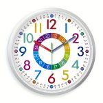 1PC 8-INCH Silent Quartz Wall Clock With Colored Alphanumeric Hands Mute Movement Suitable For Home Bedroom Classroom Office Dec
