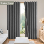 - 2PACK 100% Blackout Linen Eyelet Curtains For Bedroom &living Room - Dark GREY--220X250CM