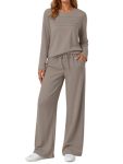 Automet Sweatsuits Women 2 Piece Outfit Fall Airport Lounge Sweat Sets With Wide Leg Pants Track Fashion Suits 2025 Coffee L