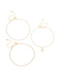 Goldair Gold Cubic Zirconia Tennis Chain & Heart Anklets 3-PACK