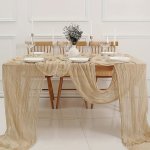 1PC Boho Cheesecloth Table Runner - Long Gauze Romantic Table Runner For Weddings Bridal Showers Baby Showers Holidays Thanksgiv