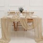 1PC Boho Cheesecloth Table Runner - Long Gauze Romantic Table Runner For Weddings Bridal Showers Baby Showers Holidays Thanksgiving Birthdays Dining Room Dresser Fathers