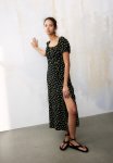 Puff-sleeved Midi Dress - Black Floral
