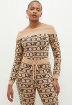 Sissy Boy Co Ord Bardot Chain Logo Knit Top - Stone black