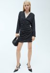 Gathered Dress - Black & Spotted
