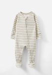 Cotton On Organic Pointelle Zip Romper - Oatmeal Marle taupy Brown Stripe