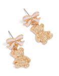 Goldair Gold Light Pink Bow & Bear Drop Earrings