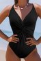 Black V Neck Twist Ruched Crisscross Backless One-piece Swimsuit - Black / XL UK14-16 SA38-40