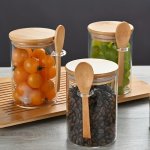 Elegant Glass Storage Jars With Bamboo Lids And Spoons - Airtight Seal Kitchen Canisters For Spices Rice Coffee Candy And More -