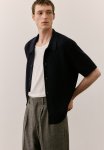 Regular Fit Rib-knit Resort Shirt - Navy Blue