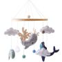 Baby Mobile For Crib Ocean Animals Felt Ball Sea Blue Whale White Clouds