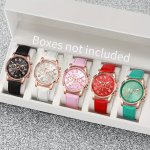 5PCS Women's Casual Quartz Wrist Watches Set With Round Zinc Alloy Case Pu Leather Band And Electronic Pointer Display - Battery