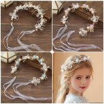 Princess Flower Crystal Headpiece Rhinestone Pearl Headband Alloy Floral Bridal Hair Accessories Communion Wedding Prom Photogra