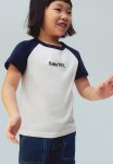 Motif-detail Raglan T-Shirt - Navy Blue & White