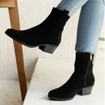 Belle Leather Mid Calf Suede Boot - Black - 8