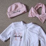 Baby Grow With Beanie And Bow Capital With Name