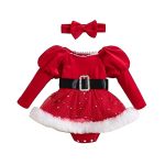 Gureui Toddler Baby Girl Christmas Dresses Long Sleeve Romper Dress Infant Santa Claus Princess Outfit A Red 3-6 Months