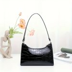Chic Crocodile-embossed Shoulder Bag With Glitter Accent - Fashionable Underarm Handbag For Women Durable Faux Leather With Secu