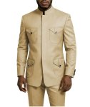 Tijofa African Safari Suits For Men 2 Piece Regular Fit Champagne Mens Chinese Tunic Suit For Wedding Slim Fit Champagne Stand C