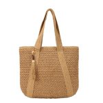 Goktow Straw Beach Tote Bag For Women Raffia Woven Shoulder Handbags For Summer Vacation 2024 Brown