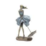 32CM Lady With Umbrella Down Ornament Blue & Gold