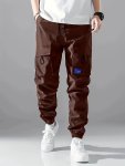 Classic Design Multi Flap Pockets Solid Cargo Pants Men's Loose Fit Drawstring Cargo Pants For Skateboarding Street Outdoor Camp