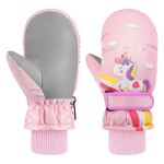 Moko Toddler Winter Mittens Warm Coral Fleece Gloves With Linking Buckles Waterproof Non-slip Ski Gloves For Girls Boys 5-10 Yea