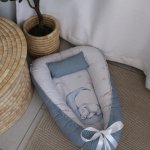 Baby Nest Baby Sleeping Pod Ellie Elephant And Moon Sleeping Blue And Grey