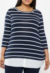 Dessie 3 4 Sleeve Pullover - Navy & White