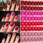 96 Pcs Short Square Press On Nails Set - Glossy Mixed Color Red Line Pure Solid Nail Kit In Four Grid Box