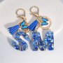 1pc Blue Alphabet Initial Letter Keychain Cute Butterfly Resin Key Chain Ring Bag Backpack Charm Car Key Pendant Women Daily Use Gift