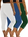 3-PACK Women's Capri Leggings Fashion Athletic Sportswear Stretchy High-waisted Yoga Cropped Pants With Button Accents Multiple
