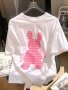 100% Cotton Bunny Pattern Short Sleeve Crew Neck T-Shirt Casual Trendy Versatile Tee Comfy Summer Tops Easter Set Girls' Clothing