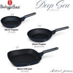 3-PIECE Frypan And Grill Pan Set Deep Sea Pan Set 2.1 L Capacity