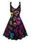 Halloween Skull Print V Neck Spaghetti Strap Dress Elegant Sleeveless Dress For Halloween Women's Clothing