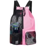 Wandf Swim Bag Mesh Drawstring Backpack With Wet Pocket Beach Backpack For Swimming Gym And Workout Gear Pink