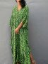 Plus Size Leopard Print V Neck Split Side Batwing Sleeve Loose Fit Vacay Style Cover Up Kaftan Dress Women's Swimwear & Clothing