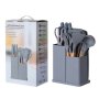 Cutlery Set For Cooking Tools Non-stick Heat Resistant 19 Piece Silicone Wood - Grey