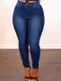 Women's Casual Jeans Plus Size Plain Washed Blue Stretchy Zipper Button Closure Skinny Fit Denim Pants